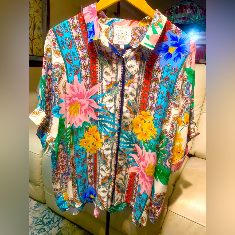 Johnny Was Jade Clover Button Down Shirt